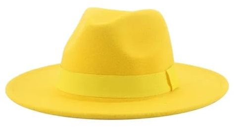 FULUJIDI Fedora Trilby Filzhut Hut Fedora Hut Frauen Hüte Für Frauen Band Männer Hut Breite Krempe Classic 56-58Cm (Erwachsene) Gelb