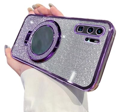 IMEIKONST Sparkly for Huawei P30 Pro Case Gradient Glitter Purple DSJ | Makeup Mirror Ring Stand Function, Full Camera Protector, Soft Silicone Shockproof, Plated Transparent Cover for Girl Women
