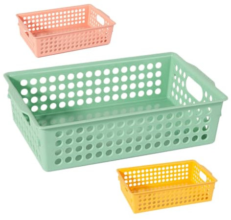 OFFSCH 3pezzi Ceste Di Plastica Organizzatrici Con Manici Cestini Per Frutta e Oggetti Design Svuotato Per Facile Drenaggio e Stoccaggio Versatile Per Cucina e Bagno