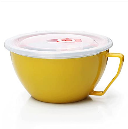DDKYHU Bowl Noodle Bowl with Lid Handle Stainless Steel Plastic Leak-Proof Food Container Rice Soup Bowls Kitchen Gadget (Yellow)