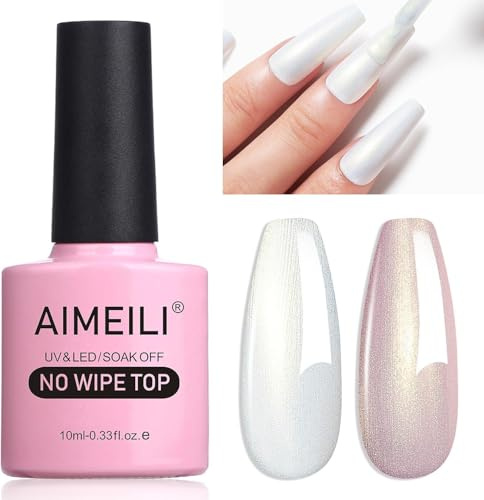 AIMEILI Capa Superior de Brillo de Perlas Esmalte en Gel,Micro Aurora Glitter No Wipe UV LED,Sin crueldad Vegano Degradado de Arcoíris de Brillo de uñas Arte de Esmalte en Gel,10ml-007