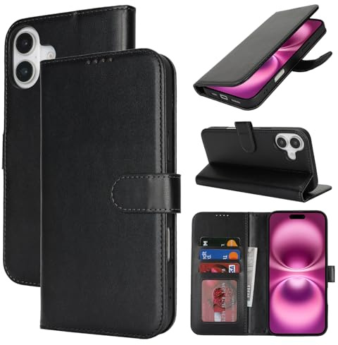 Zouzt for iPhone 16 Wallet Case Premium PU Leather with Card Holder, Credit Slot Flip Folio Book Shockproof Protective Phone Cover for iPhone 16 6.1 Inch (Black)
