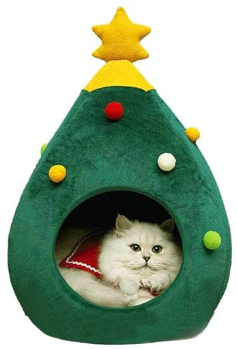 Weihnachtsbaum Katzenbetten Haus Katzen Betten Weihnachtsbaum Katzenhaus Niedlich Katzenhöhle Bett Weiche Katze Tipi Haus Weihnachten Warm Katzenbett Für Winter Tragbar Grün Haustier Höhle Bett Für