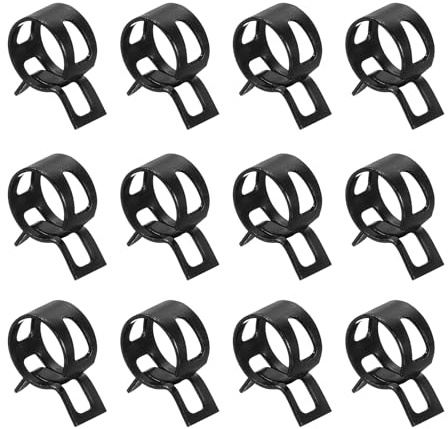 Sourcingmap Spring Band Type Action Hose Pipe Clamp 12mm Black 12Pcs | Fuel/Silicone Vacuum Low-Pressure Air Spring Hose Clip,Clamp for Automotive Oil Pipe Water Pipe