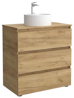 Mueble de Baño BEQUIA 3C 80cm Roble | Lavabo sobre encimera Porcelana Centrado