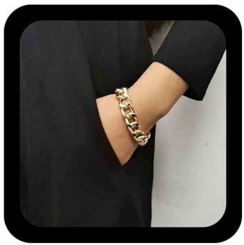 Inilbran Pulsera de cadena punk de eslabones gruesos, pulseras de mano de eslabones dorados, pulseras apilables gruesas, joyería de hip hop para mujer