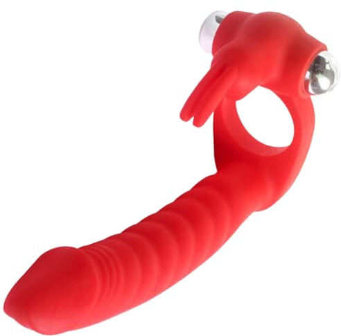 Vibrating Silicone 7 Speed Anal Plug Butt Plug Dual Penetration Vibrating | Double Dildo with Cock Ring Penetrator Men Couple Anal Plug Sex Strapon Enhancer 7 Speed Adult Women Pleasure (Red)