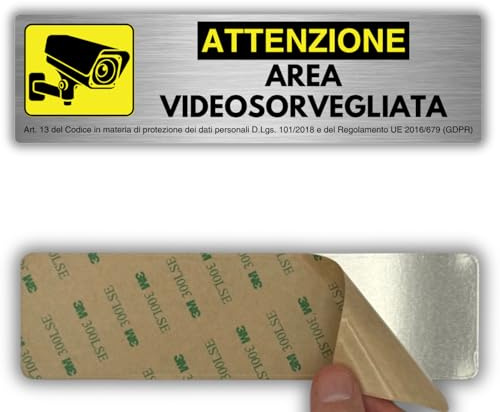 LEIASA | Segnale Adesivo Zona Videovigilata - 5x18 cm - Spessore 0,8 mm - Alluminio - Targa Telecamere Di Sicurezza - Area Vigilata - Allarme Collegato (Cartello videosorvegliata 3)