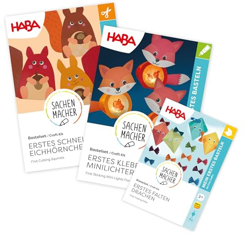 HABA Sachenmacher Bastelset Herbst für Kinder ab 3 Jahren – Erstes Basteln mit Drachen, Eichhörnchen & Lichterdeko – Kreativset für die Herbstzeit – 3er Set – 2014002