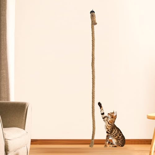 Katzenkletterseil 3 m Lang 3 cm Dick Natürliche Jute Hängende Katze Kletterspielzeug mit Haken Wandmontage für Katzen drinnen und draußen Langlebiges Ersatzseil für Kratzbäume