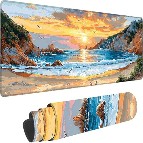 Alfombrilla Ratón Gaming XXL 1200 x 600 x 3 mm, Azul Mouse Pad Paisaje Alfombrilla Escritorio con Bordes Cosidos, Mousepad Gaming Mejora la precisión y la Velocidad para Jugadores, PC, Oficina I-7