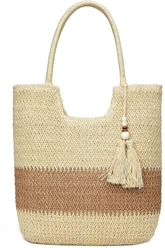 Bolsas escolares para hombre bolsas de playa de paja para mujer, bolso de playa tejido, informal, boho, bolso grande para las vacaciones, bolsas de cigarrillo electrónico, Blanco, talla única