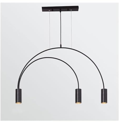 Lampadario in Metallo Nero e Oro con Linee Geometriche nordiche, Forma arcuata, Lampada a Sospensione Moderna Regolabile in Altezza