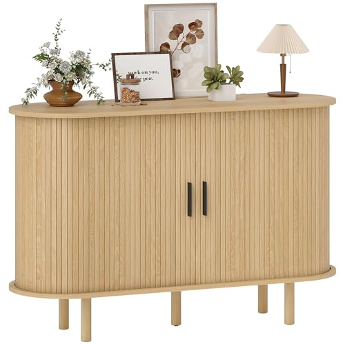 HOMCOM Aparador con Puertas Tambour Deslizantes Moderno 120x40x78 cm Roble