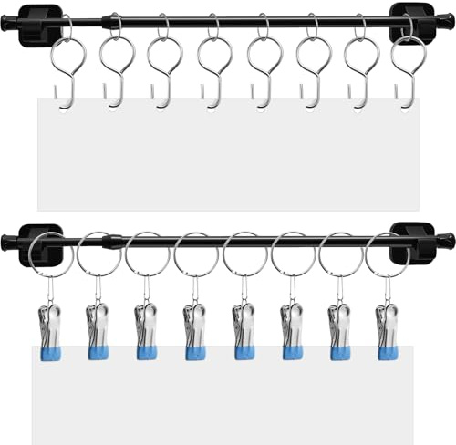 2 Set 16-30 Inches Adjustable Magnetic Curtain Flip Calendar Rod Anchor Chart Holder Pocket Calendar Bar for Date Display Classroom Whiteboard Accessories Teacher Home Wall Decor (Black)