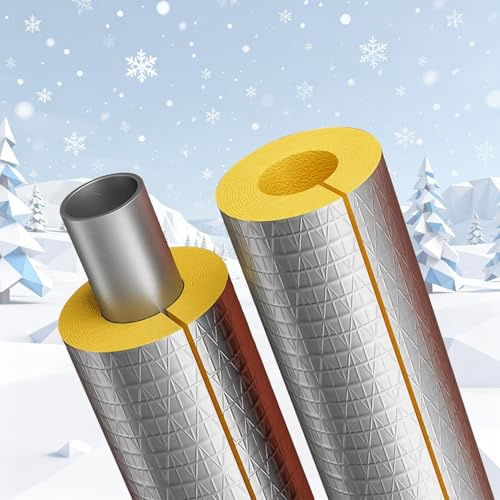 Pre Slit Pipe Insulation Glass Wool Tube Self-Adhesive Fiberglass Tubular with Aluminum Foil ID 1 9/10 2 2/5 3 3 1/2 4 1/2 Heat Preservation Insulated Tubing(1 1/10 ID x 2)