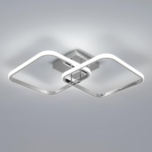 Goeco Lampada da Soffitto LED, 42W Plafoniera Soffitto Moderna, 6500K Bianco Freddo, Plafoniera Quadrata Cromo per Camera da Letto, Sala da Pranzo, Soggiorno, Corridoio