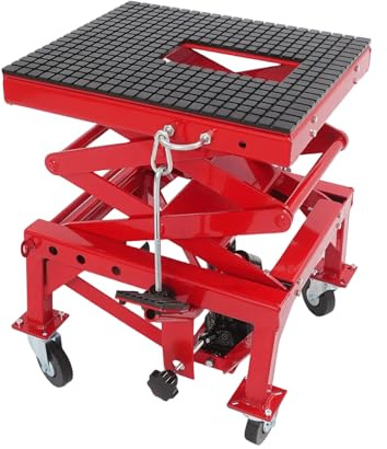 Plataforma elevadora de motocicleta, hidráulica de motocicleta, plataforma elevadora hidráulica de caballete central con 4 ruedas desmontables, marco de elevación hidráulico de motocicleta peso 200 kg