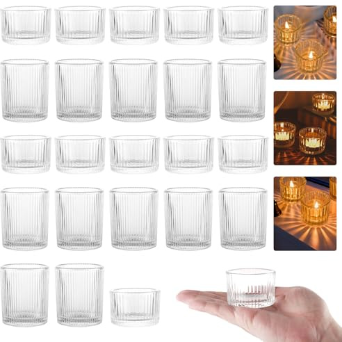 Oungy 24 stycken klara värmeljushållare glas, värmeljusglas liten 5,3 x 3,5 cm, 5,5 x 6,5 cm ljusglas, ljusglas, vindljusglas värmeljus glas, för vindljus bordsdekoration, festdekoration, bröllop