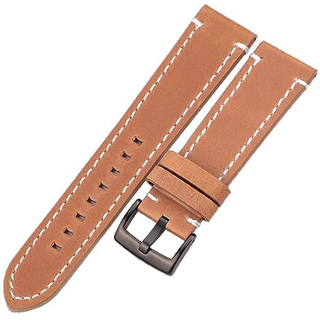 Run Ken Klockarmband Oljevax Äkta Läderarmband 7 Färger Kvinnor Män Kohud Klockband 18 Mm 20 22 24 Klocktillbehör(Brown black clasp,18mm)