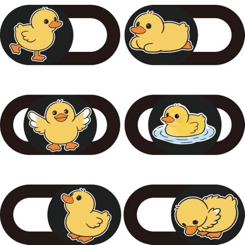 PRESSINART 6 Pezzi 6 Stili Copertura per Webcam Carino Anatra per Laptop Accessori di Protezione a Privacy Copriobiettivo Webcam Ultrapiatto da 1 Pollice per Computer Desktop Tablet Notebook Mini PC
