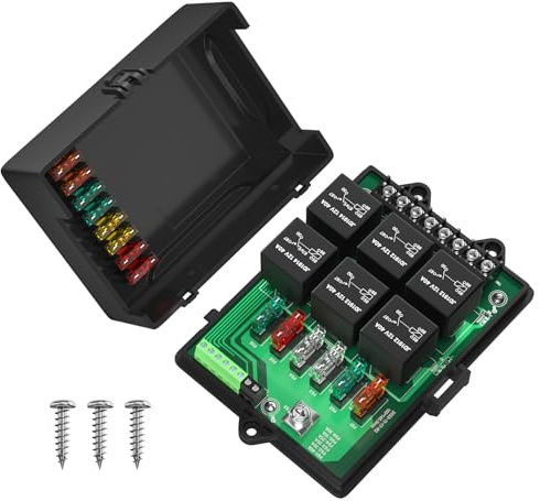 12V Sicherungs Relaisbox, KFZ Sicherungskasten Wasserdicht 6 Fach Flachsicherung Universell Sicherungs Relaiskasten mit 6 Fach Relais und LED-Anzeige, 12V Sicherungshalter für Auto, LKW und Boote