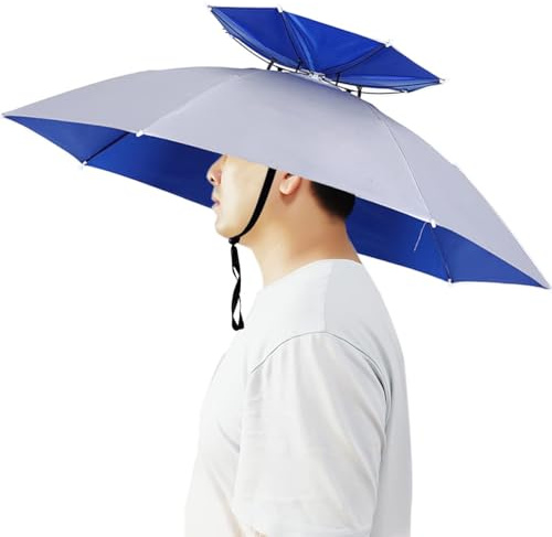 RICUHJIAJU Chapeau Parapluie, 37 Pouces Chapeau Parasol de Tete, Adulte Ombrelle de Tête, Parapluie de Tete Pliable pour La Pêche, Le Jardinage, Le Golf, Le Plein Air
