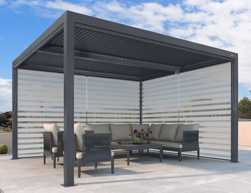 PURPLE LEAF Lamellenpergola 3 x 4.25 m Seitenwände Alu Rahmen, Grau | Sichtschutz Seitenwände, Sonnenschutz, Wasserdichte, Winddichte, Entwässerungssystem, Rostfreie Alu-Qualität, Pflegeleicht