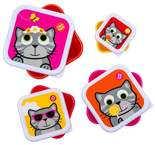 TUM TUM Set di Porta Merenda Bambini, Scatole Porta Merenda di Varie Dimensioni - Senza BPA - Bluebell the Cat