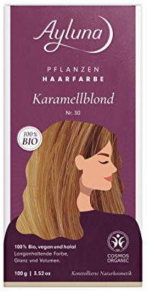 Ayluna Pflanzenhaarfarbe KARAMELLBLOND 30 – vegane Henna-Haarfarbe, 100% Bio, für intensive Grauhaarabdeckung & natürlichen Glanz,100 g