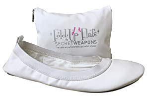 White Fold Up Ballet Flats-White Foldable Flats Portable Travel Shoes-Ballet Flat Shoes for Brides,Weddings and Prom-White Purse Unfolds into Handy Tote Carry Bag (Large Size 9-10)