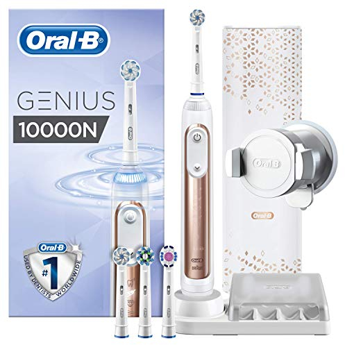 Oral-B Genius 10000N Elektrische Zahnbürste, mit Zahnfleischschutz-Assistent und Premium Lade-Reise-Etui, rose gold