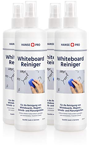 HANSE PRO Whiteboardreiniger, 4 x 250 ml I Cleaner I Löscher I Zubehör I Tafel-Reiniger I Flipchart I Spray I Reinigung und Pflege I in praktischer Pump-Spray-Flasche