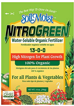 SoilMoist NitroGreen 100% Organic Fertilizer 14-oz High Nitrogen 13-0-0 for Plant Vegetable Growth