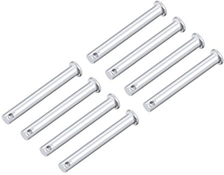 sourcing map 8 Stück Steckbolzen Gabelkopf Rundbolzen Flachkopf Einloch, 8mm X 90mm Splintstift Verzinkung Massiver Stahl Lochbolzen