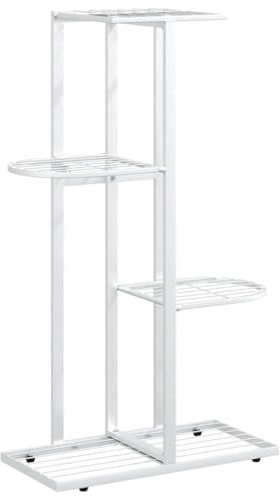 vidaXL Blumenständer 4-Etagen Blumentreppe Pflanzenständer Blumenregal Pflanzentreppe Pflanzregal Blumenbank 43x22x76cm Weiß Metall