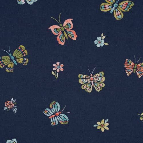 SCHÖNER LEBEN. Baumwollstoff Popeline Digitaldr. Butterflies Schmetterlinge dunkelbla