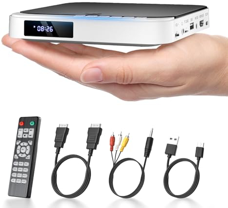 Desobry Lettore DVD per TV, Mini Lettore DVD HDMI, Lettore DVD compatto per tutte le regioni, Piccolo lettore DVD per TV, Archiviazione Breakpoint (MD115W-04DE)