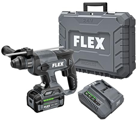 FLEX 24V Brushless Cordless 7/8-Inch SDS Plus 1.3 Ft-Lbs Torque Rotary Hammer Kit with 5.0Ah Lithium Battery and 160W Fast Charger - FX1531-1C, Grey/Black