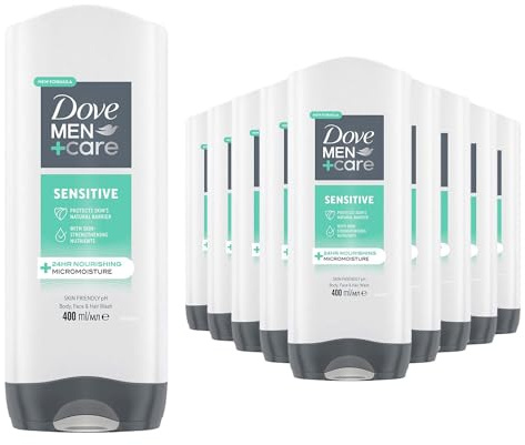 Dove Men+Care 3-in-1 Body, Face & Hair Wash Hydrating Sensitive Provides 24 Hour Nourishment with Clean and Calm Scent of Fresh Mint and Cedar Body Wash for Men, 400ml Pack of 12