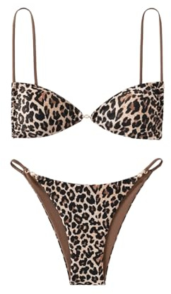 SOLY HUX Bathing Suit for Women Leopard Print Bikini Sets Two Piece Swimsuit Multicoloured Leopard Small