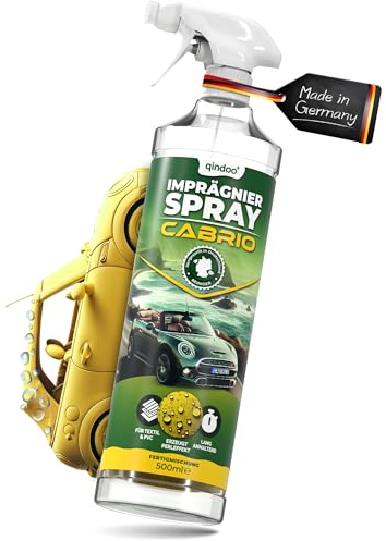 Qindoo Imprägnierspray Cabrio Stoffdach 500ml, Autoverdeck, Auto Cabriodach Verdeck Imprägnierung, Abdichtung der Nähte, langer Abperleffekt