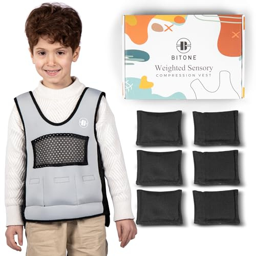 BITONE Kids Weighted Vest – 3 lbs Adjustable Compression Vest for Kids with Sensory Issues – Washable, Breathable Sensory Calming Vest (Medium, Ages 5-9)