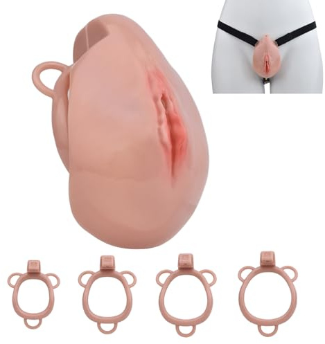 Sissy Chastity Cage Hommes avec Ceinture Réglable et 4 Anneaux Amovibles, Cage à Pénis en Résine 3D Jouets Sexuels pour le Bondage du Pénis, Design Léger et Respirant (Flesh)