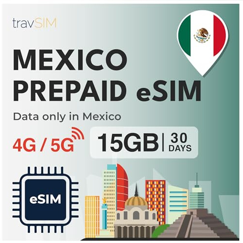 travSIM Mexico eSIM | 15 GB mobildata | obegränsad internetåtkomst för Google, Facebook, Whatsapp, Instagram med mera | Planen på detta SIM-kort för Mexiko är giltig i 30 dagar.