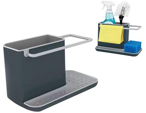 SNBBGT Kitchen Sink Organizer, Sink Cleaning Non-Slip Organizer with Countertop Sponge Holder and Rag Holder, 2 Compartment, Anthracite Grey and White