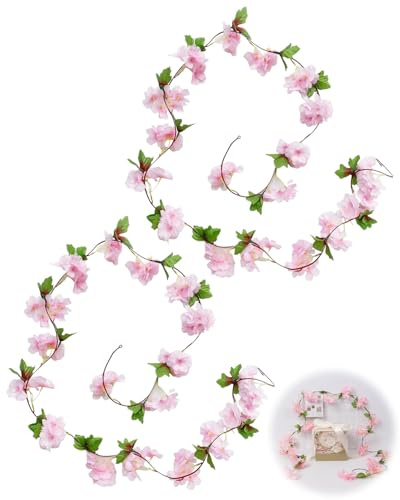 JUKOTA 2 Stück Blumengirlande Künstlich,Kunstblumen Blumen Girlande Kirschblüten Deko Kunstblumen Seidenblumen Artificial Flowers,Cherry Blossom Rosa Fahrrad Blumenkette Frühlingsgirlande