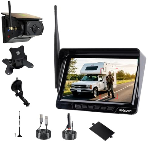 aotozen Camera de Recul sans Fil Solar avec Moniteur 7 1080P HD Fonction d'alarme, 1 Min Installation Rapide, IP68K Imperméable, Camera de Recul Magnétique pour Camion, Remorque, Camping Car