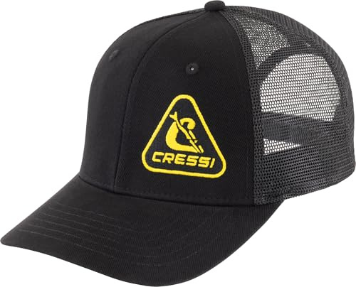 Cressi Trucker Cap Black/Yellow - Sportliche und Funktionelle Trucker Kappe mit atmungsaktiven Mesh Einsätzen und PVC Verschluss hinten, Schwarz/Gelb, Einheitsgröße Unisex