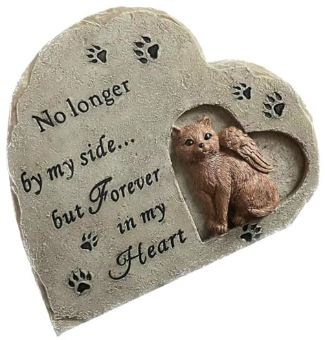 ARTSEWPLY Pierre Tombale pour Animaux de Compagnie en Résine Stèle Commémorative Cœur Ange pour Chat Disparu Statue Jardin Extérieure Souvenir pour Chat Décédé Mémorial Solide pour